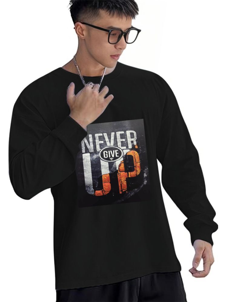     			Chkokko Cotton Blend Oversized Fit Printed Full Sleeves Men's Round T-Shirt - Black ( Pack of 1 )