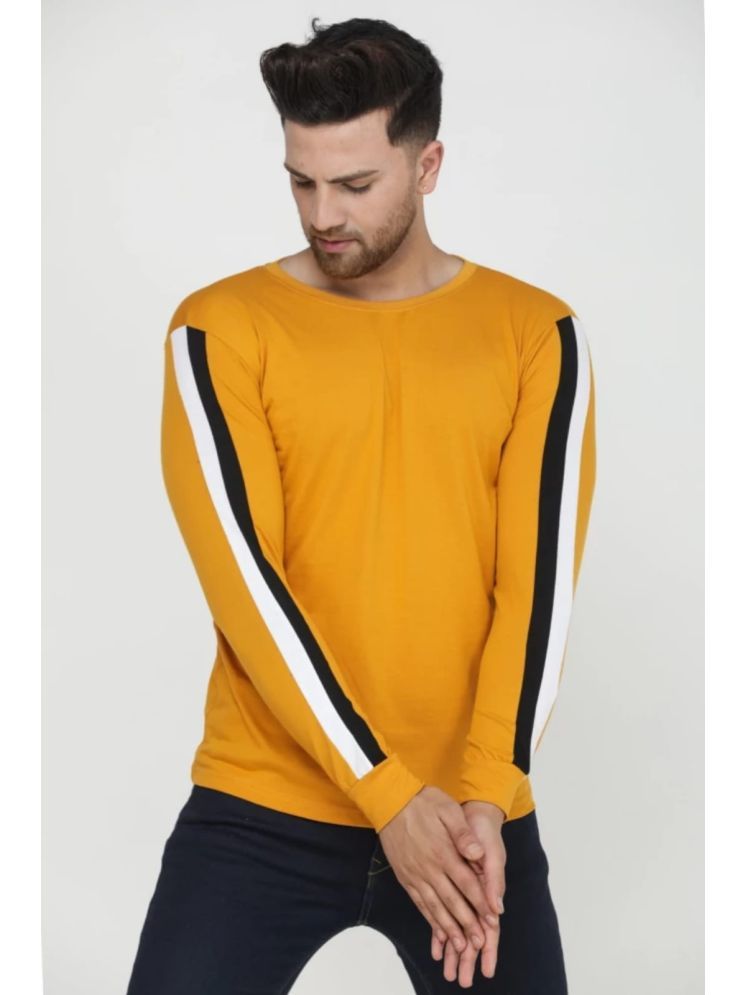     			DAAWEAR OUTFITS Cotton Regular Fit Striped Full Sleeves Men's Round T-Shirt - Yellow ( Pack of 1 )