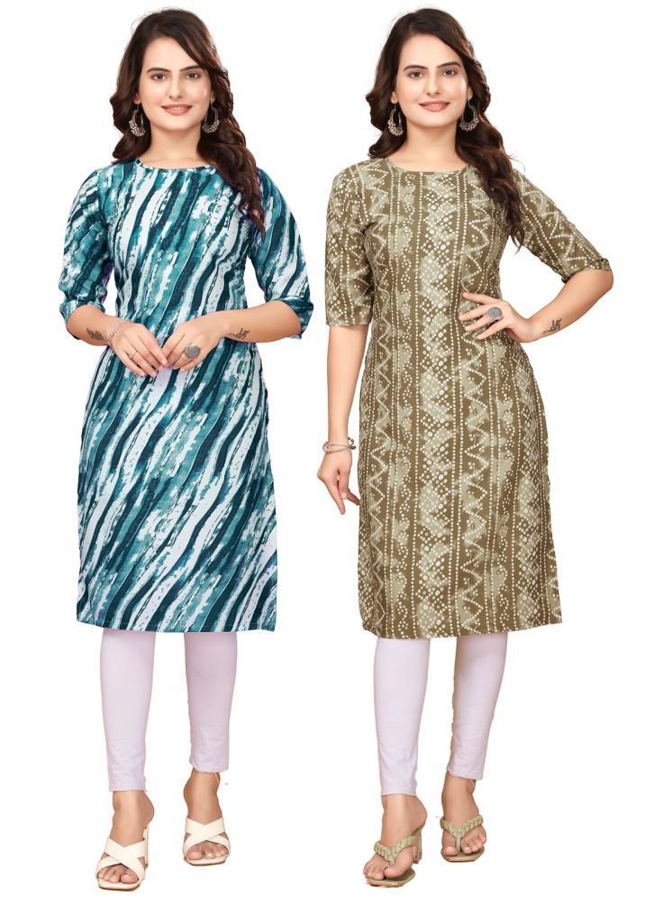     			Fashion Fair Crepe Printed Straight Women's Kurti - Navy Blue,Multicolor ( Pack of 2 )