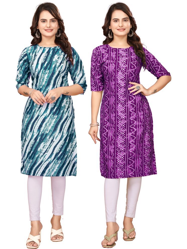     			Fashion Fair Crepe Printed Straight Women's Kurti - Navy Blue,Purple ( Pack of 2 )