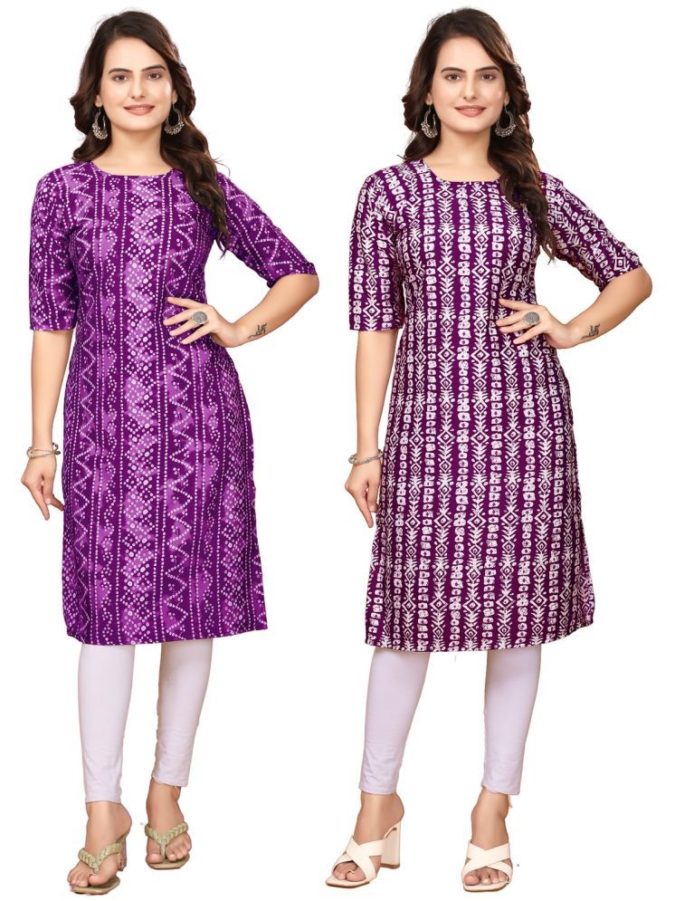     			Fashion Fair Crepe Printed Straight Women's Kurti - Purple,Maroon ( Pack of 2 )