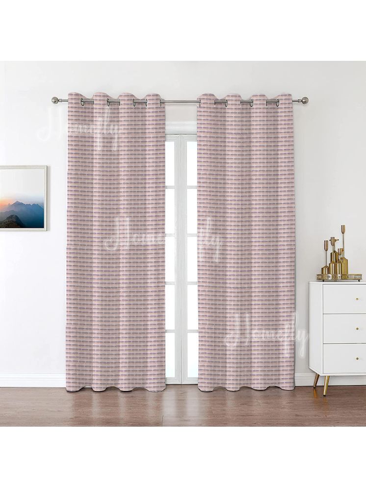     			HOMEFLY Horizontal Striped Room Darkening Eyelet Curtain 6.5 ft ( Pack of 2 ) - Off White