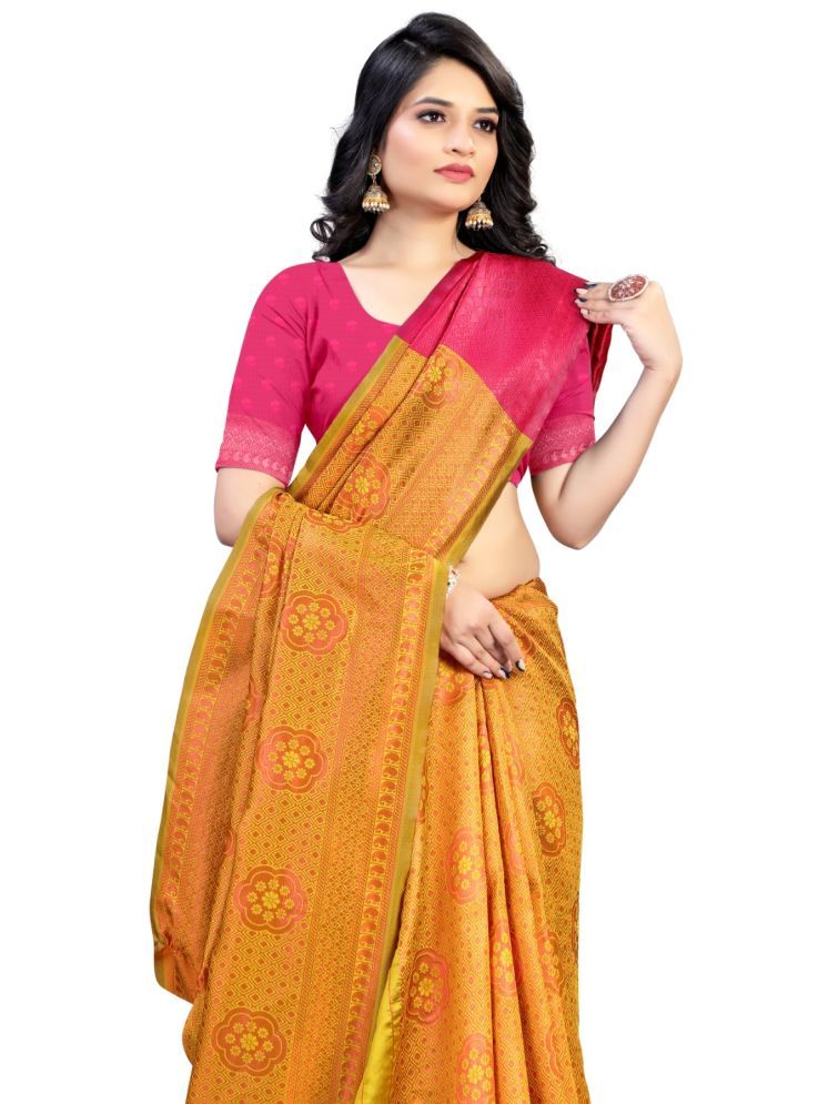     			INDIAN SILKS Silk Woven Saree With Blouse Piece - Yellow1 ( Pack of 1 )