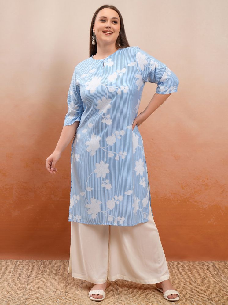     			Ketch Polyester Printed Straight Women's Kurti - Blue ( Pack of 1 )