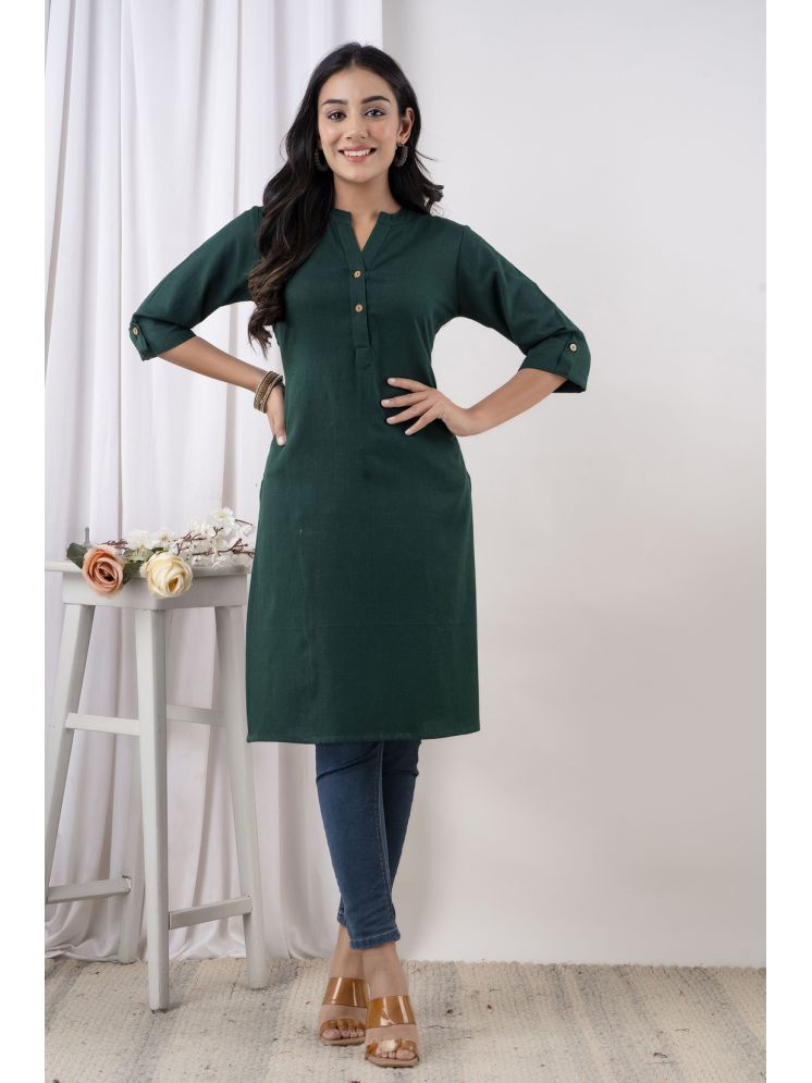     			Kohsh Cotton Flex Solid Straight Women's Kurti - Green ( Pack of 1 )