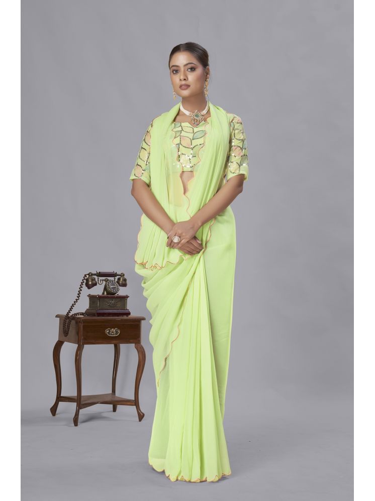     			Lady Shopi Georgette Solid Saree With Blouse Piece - LightGreen ( Pack of 1 )