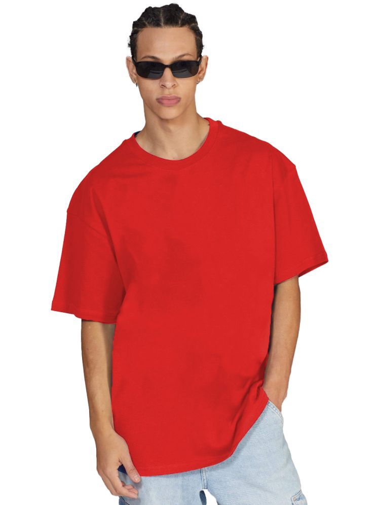     			Leotude Cotton Blend Oversized Fit Solid Half Sleeves Men's Round T-Shirt - Red ( Pack of 1 )