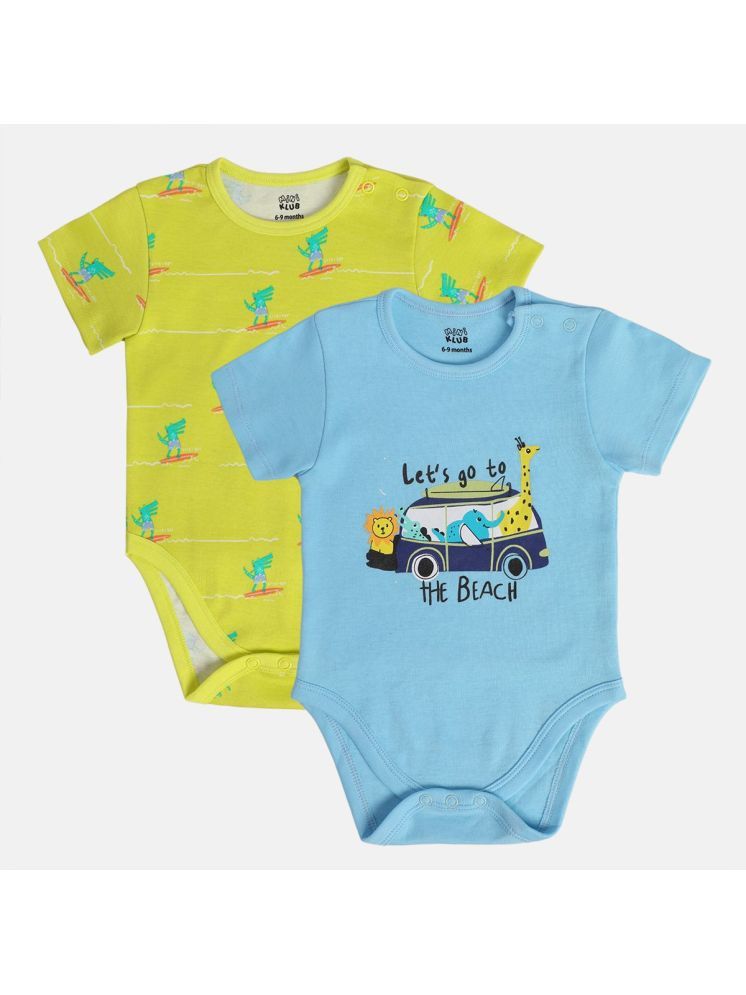     			MINI KLUB Multicolor Cotton Bodysuit For Baby Boy ( Pack of 2 )