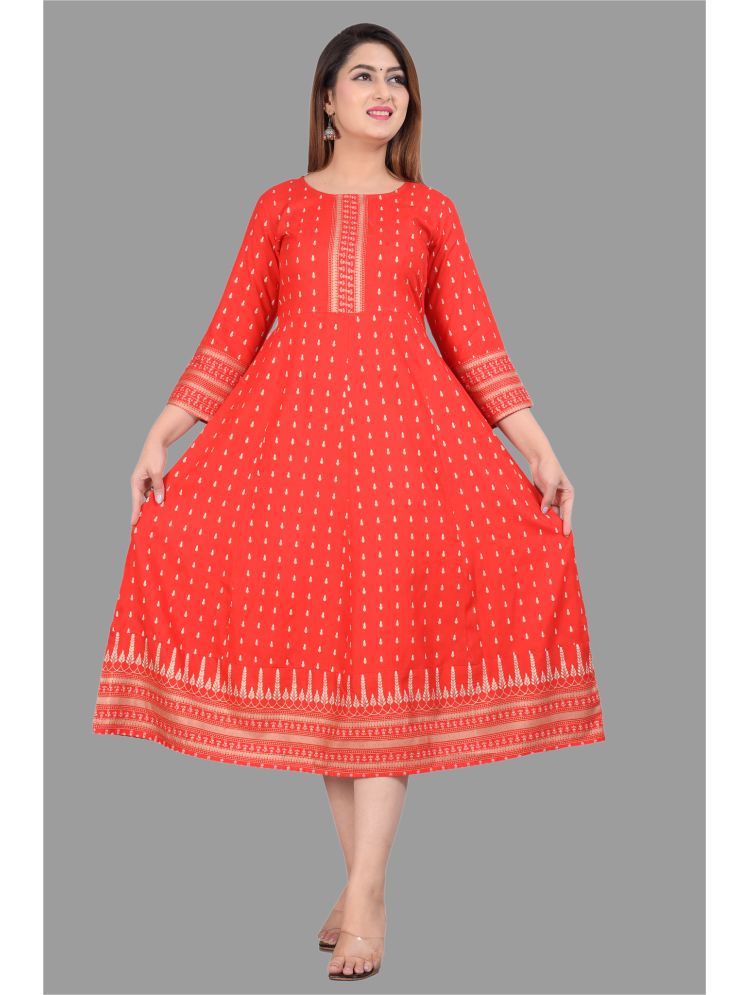     			NUPITAL Rayon Printed Anarkali Women's Kurti - Red ( Pack of 1 )