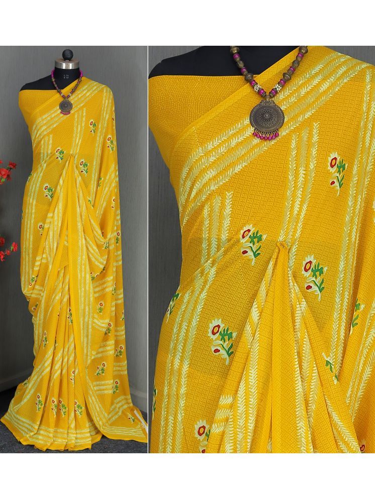     			Rekha Maniyar Georgette Printed Saree With Blouse Piece - Yellow ( Pack of 1 )