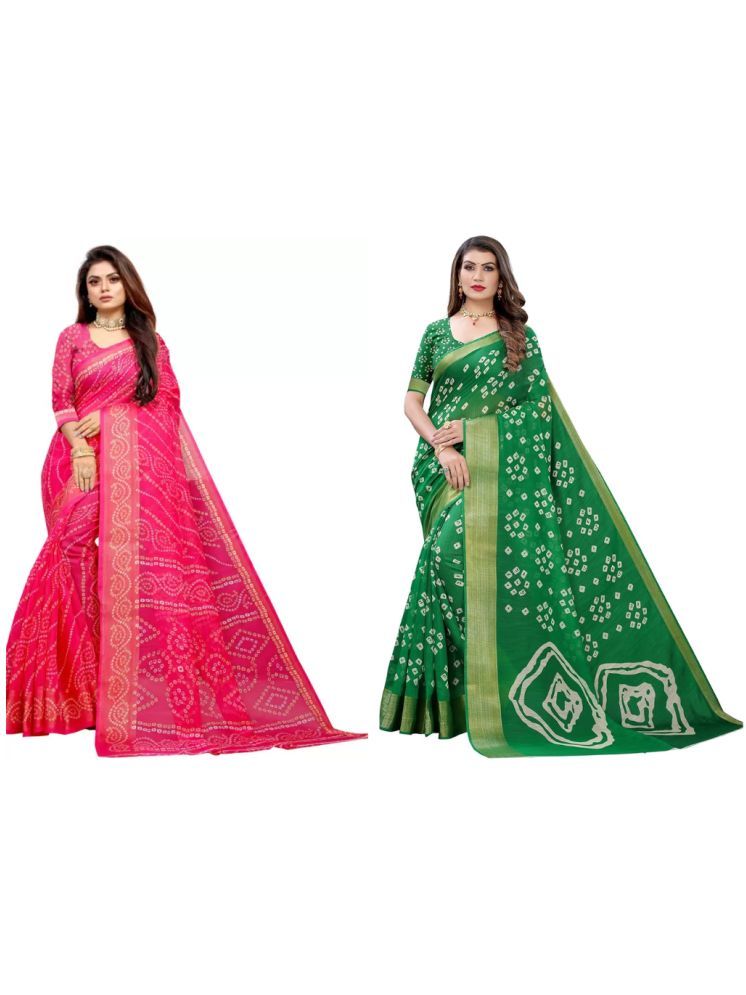     			Saadhvi Art Silk Self Design Saree With Blouse Piece - Green ( Pack of 2 )