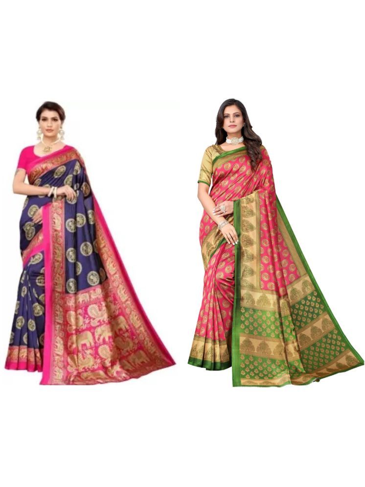     			Saadhvi Art Silk Self Design Saree With Blouse Piece - Multicolor7 ( Pack of 2 )