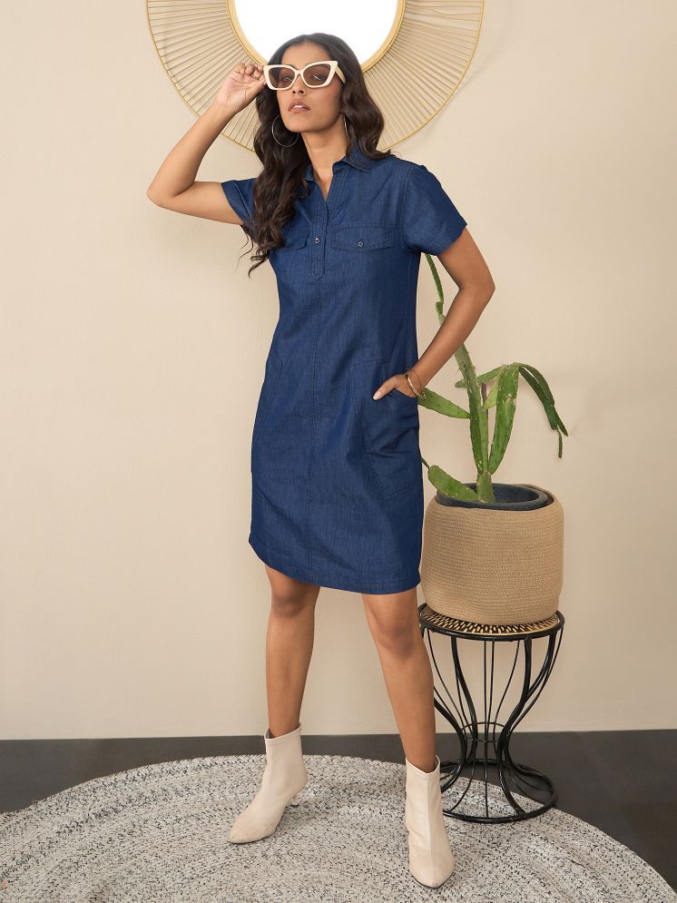     			StyleStone Denim Solid Above Knee Women's Shirt Dress - Blue ( Pack of 1 )