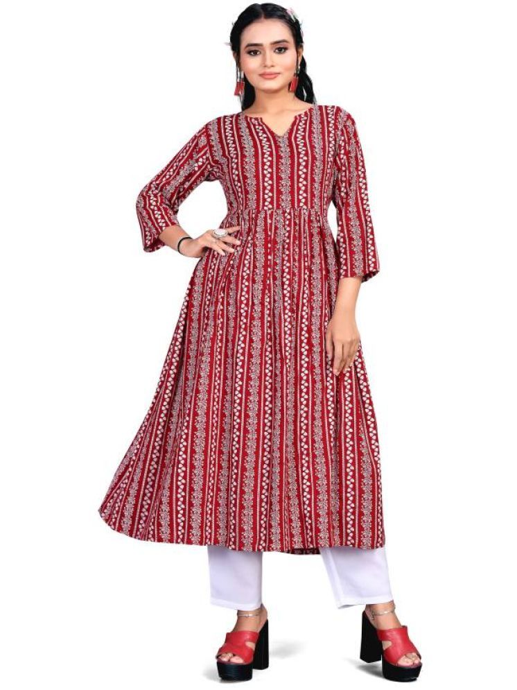     			THE PRIVATE LABLE Rayon Printed Kurti With Pants Women's Stitched Salwar Suit - Red ( Pack of 1 )