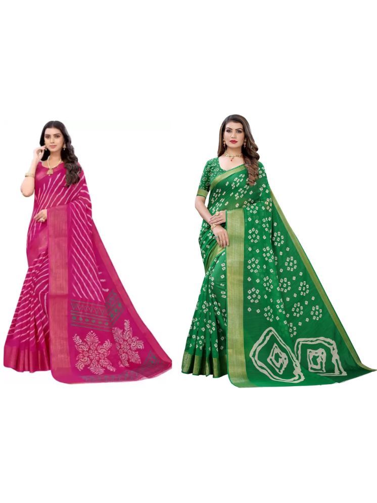     			Vkaran Art Silk Printed Saree With Blouse Piece - Multicolor8 ( Pack of 2 )