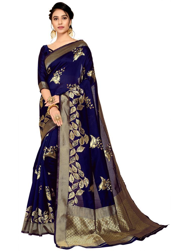     			kedar fab Jacquard Woven Saree With Blouse Piece - Blue ( Pack of 1 )