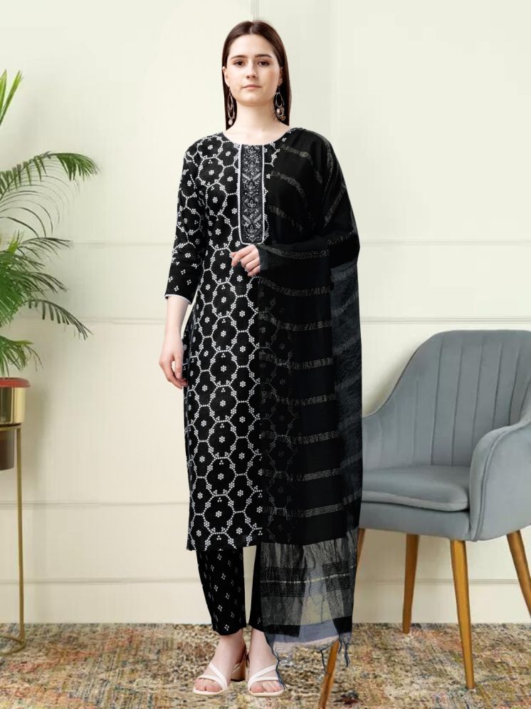     			magmina Viscose Printed Kurti With Pants Women's Stitched Salwar Suit - Black ( Pack of 1 )