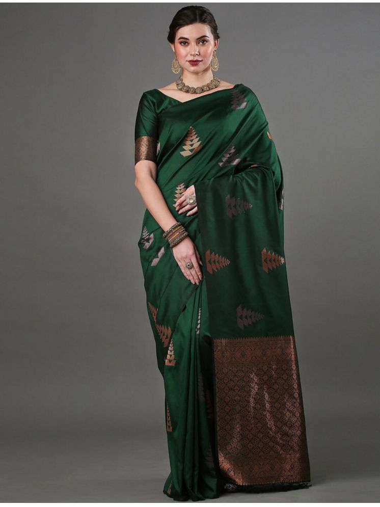     			DEVYOG ENTERPRISE Banarasi Silk Printed Saree With Blouse Piece - Green ( Pack of 1 )