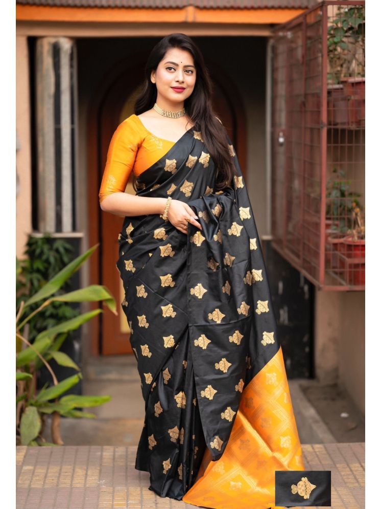     			DEVYOG ENTERPRISE Banarasi Silk Solid Saree With Blouse Piece - Yellow ( Pack of 1 )