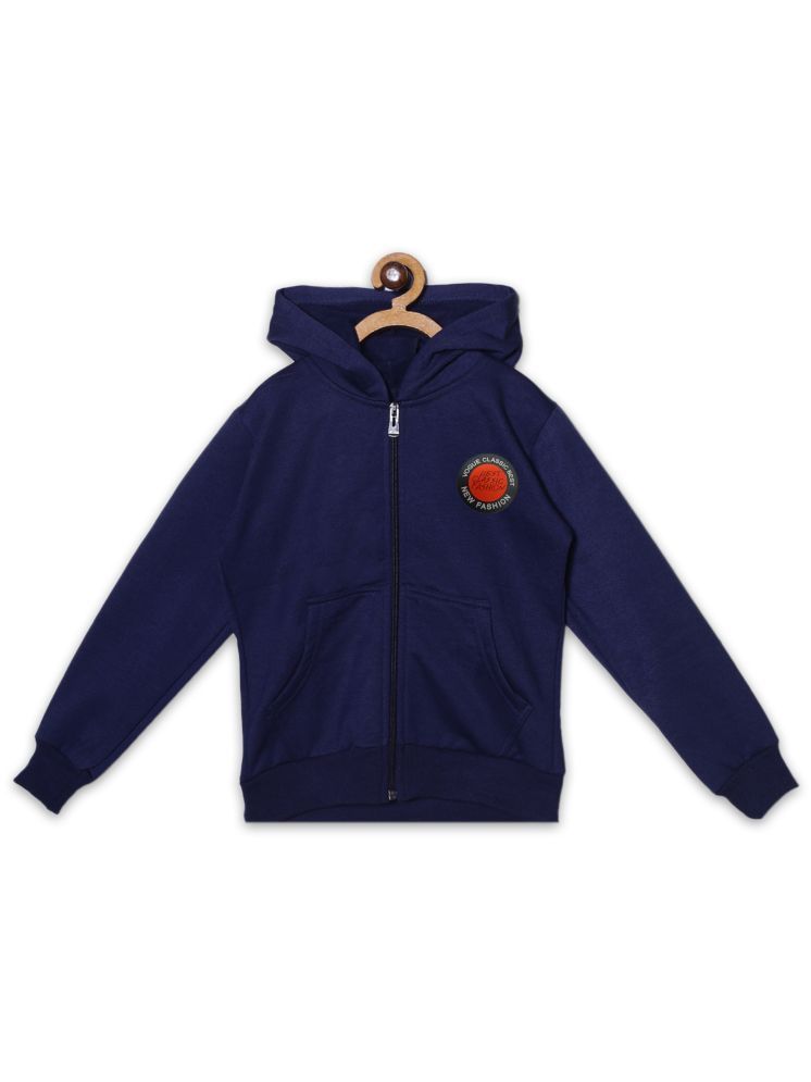     			Fashionable Navy blue color hooded zipper sweatshirts with nearby logo and  kangaroo pocket on front in fleeze fabric for Kids