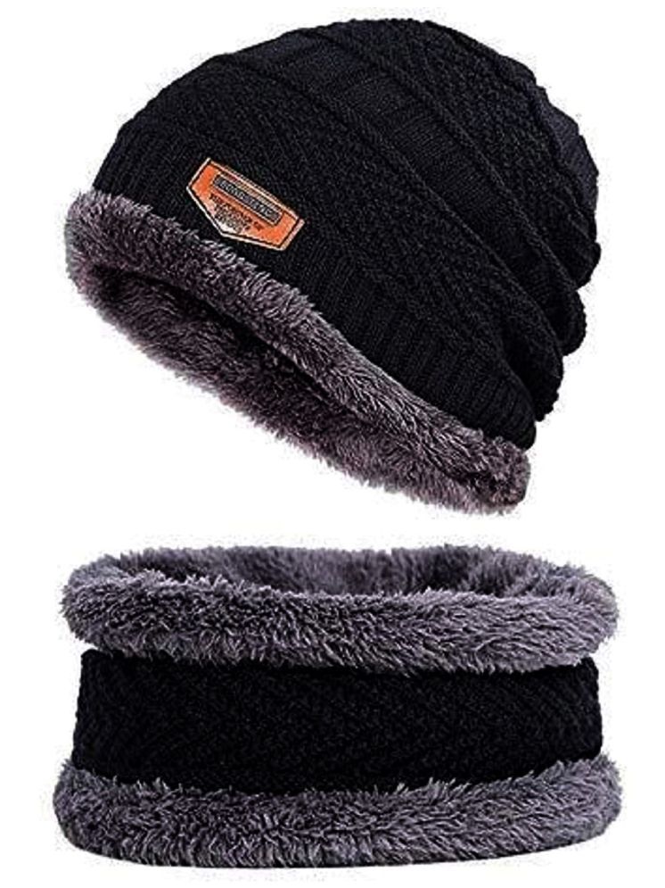     			Infispace Black Woollen Men's Cap ( Pack of 1 )