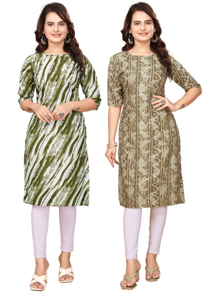     			KHODAL KRUPA CRETION Crepe Printed Straight Women's Kurti - Green,Multicolor ( Pack of 2 )