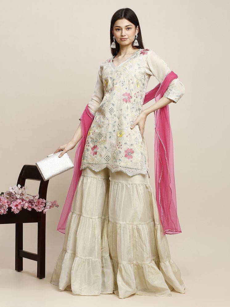     			Madhuram Textiles Polyester Embroidered Kurti With Sharara And Gharara Women's Stitched Salwar Suit - Off White ( Pack of 1 )