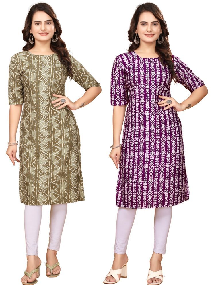     			PEAFOWL INCORPORATION Crepe Printed Straight Women's Kurti - Multicolor,Maroon ( Pack of 2 )