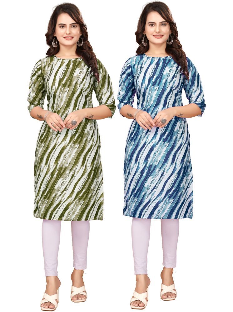     			PEAFOWL INCORPORATION Crepe Printed Straight Women's Kurti - Green,Blue ( Pack of 2 )