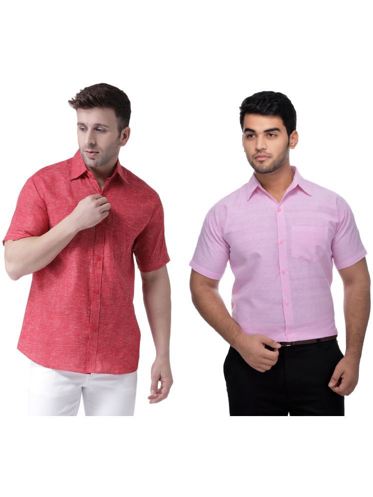     			RIAG Cotton Blend Regular Fit Self Design Half Sleeves Men's Casual Shirt - Pink ( Pack of 2 )