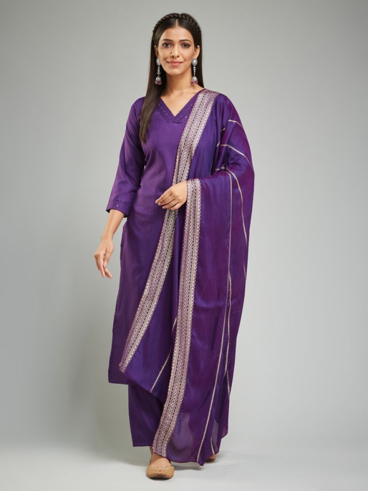     			SILK SUTRA Georgette Solid Kurti With Pants Women's Stitched Salwar Suit - Purple ( Pack of 1 )