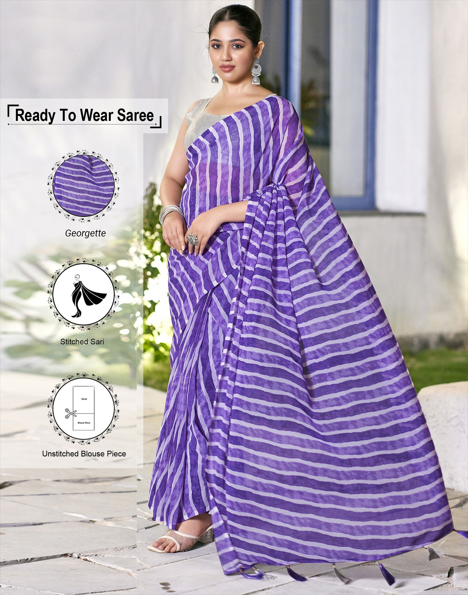     			Samah Georgette Printed Saree With Blouse Piece - Purple ( Pack of 1 )