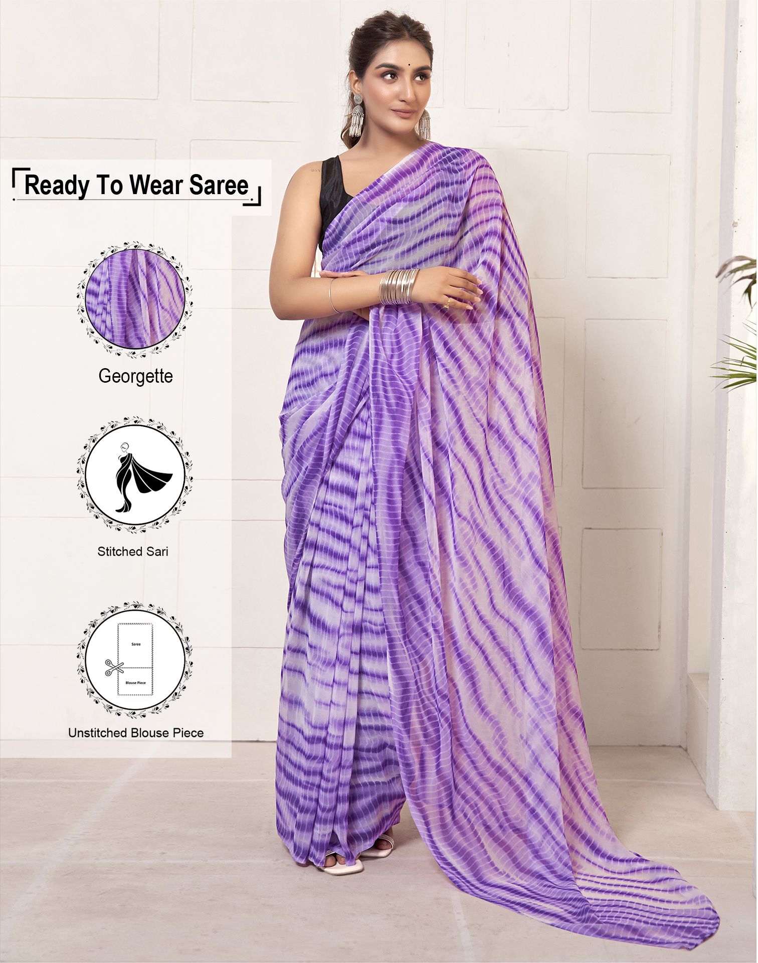     			Satrani Georgette Printed Saree With Blouse Piece - Purple ( Pack of 1 )