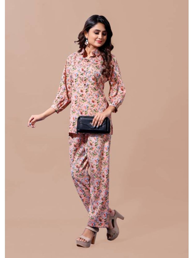     			THE PRIVATE LABLE Peach Printed Pant Top Set