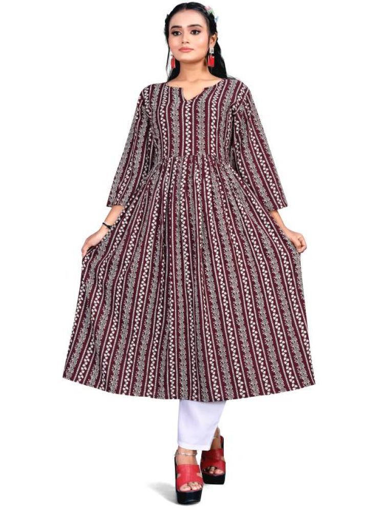     			THE PRIVATE LABLE Rayon Printed Kurti With Pants Women's Stitched Salwar Suit - Maroon ( Pack of 1 )