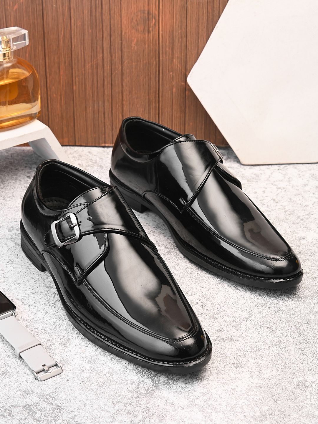     			THIVIM Black Men's Monk Strap Formal Shoes