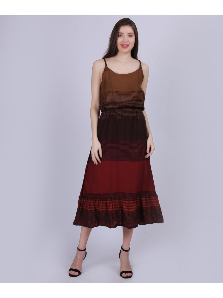     			aumbe Cotton Striped Midi Women's A-line Dress - Brown ( Pack of 1 )