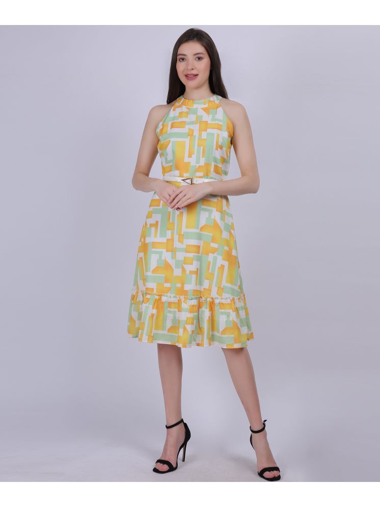     			aumbe Polyester Printed Knee Length Women's Fit & Flare Dress - Green ( Pack of 1 )