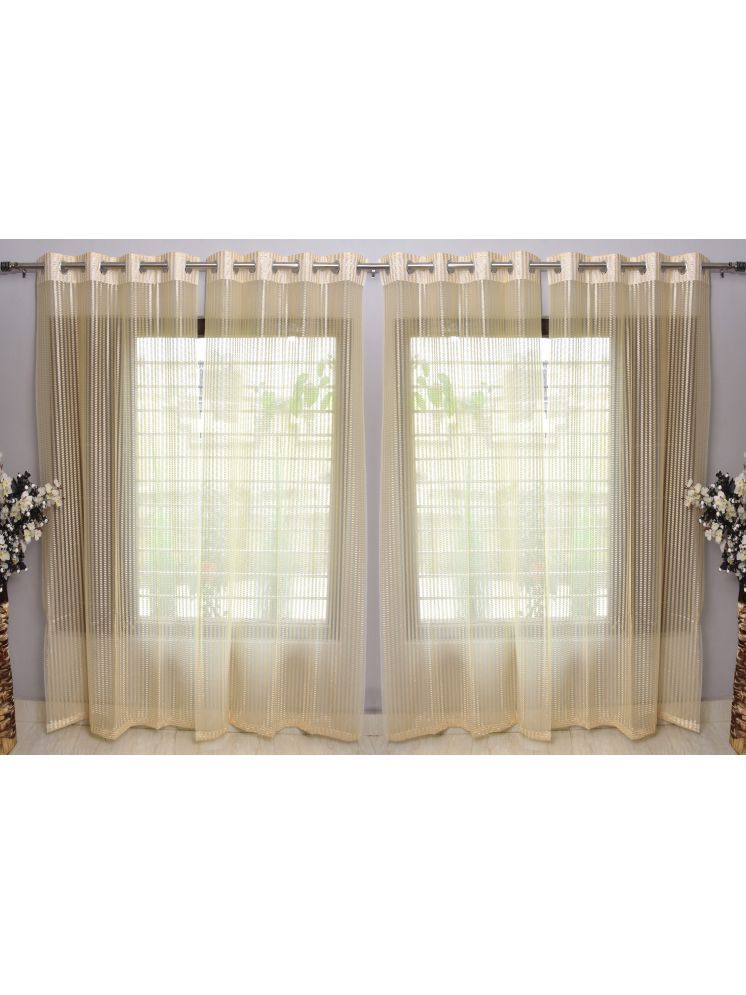     			gharsaaz Vertical Striped Sheer Eyelet Curtain 5 ft ( Pack of 4 ) - Beige