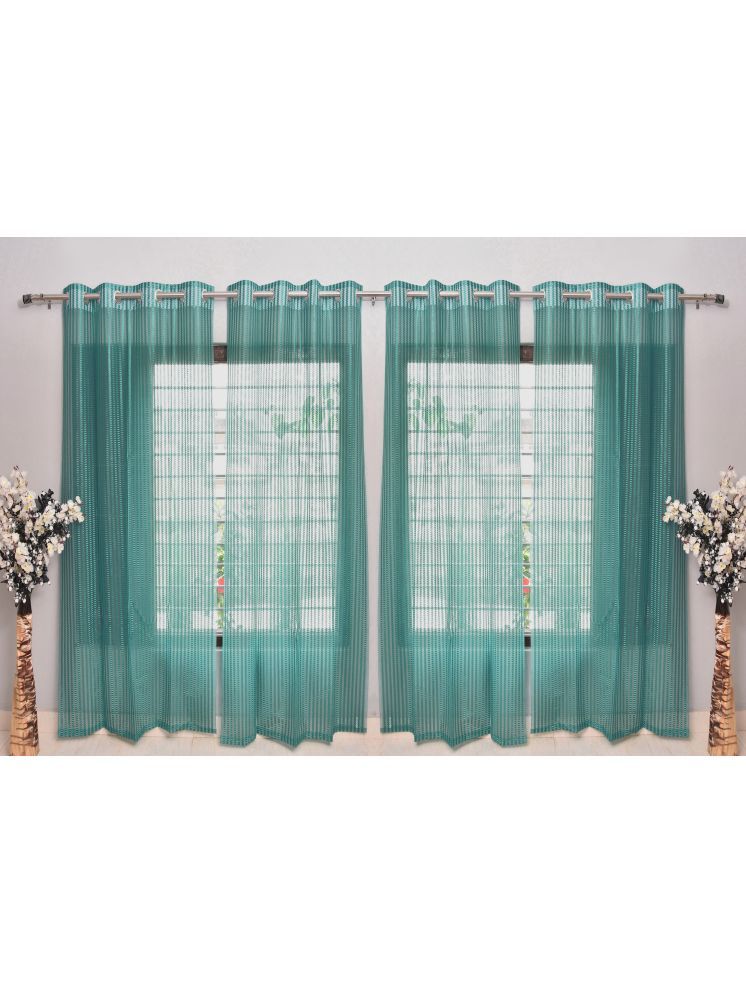     			gharsaaz Vertical Striped Sheer Eyelet Curtain 5 ft ( Pack of 4 ) - Turquoise