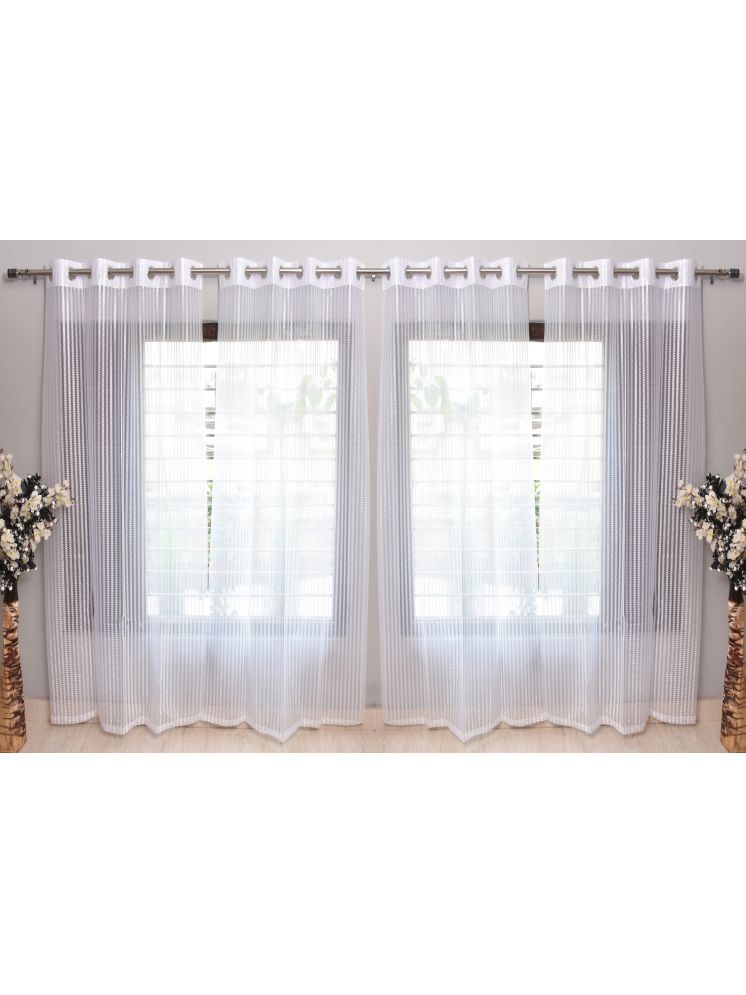     			gharsaaz Vertical Striped Sheer Eyelet Curtain 5 ft ( Pack of 4 ) - White