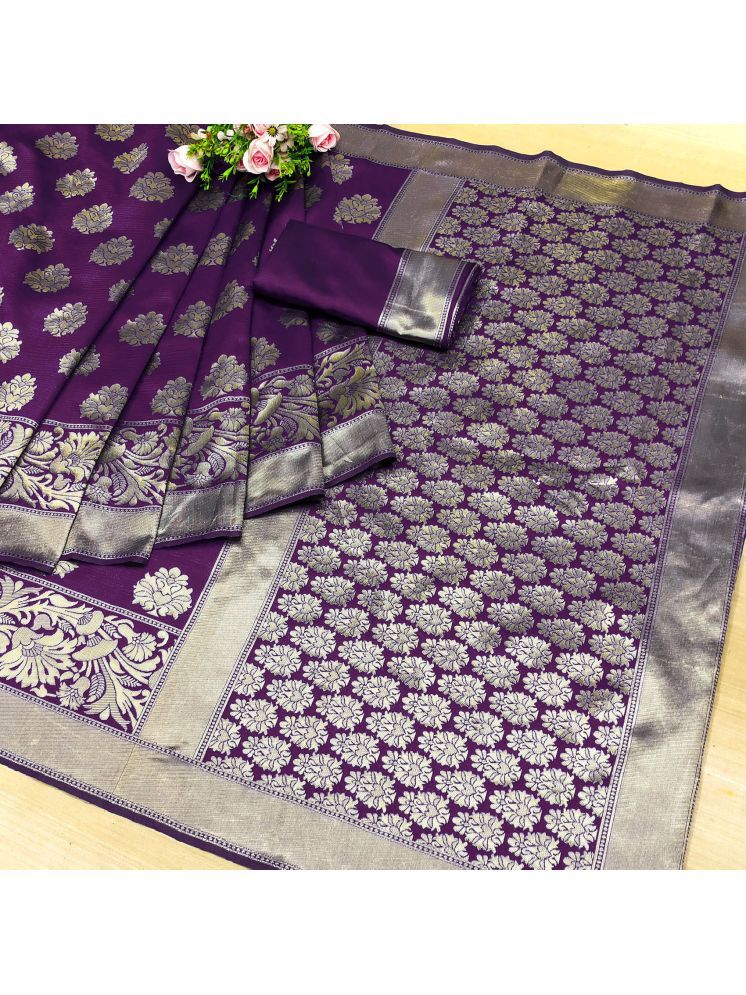     			kedar fab Jacquard Woven Saree With Blouse Piece - Purple ( Pack of 1 )