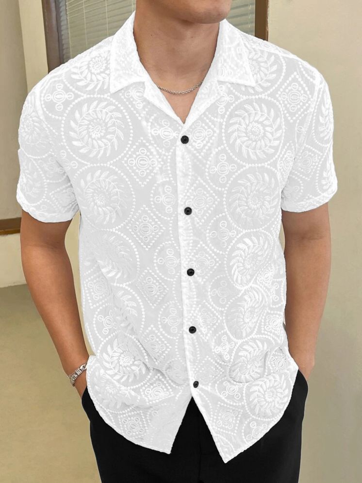     			kedar fab Rayon Regular Fit Embroidered Half Sleeves Men's Casual Shirt - White ( Pack of 1 )