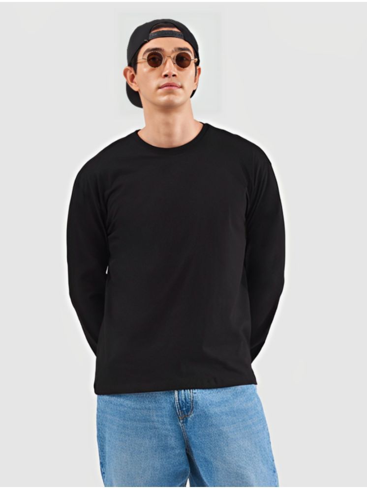     			plusperfaction Cotton Regular Fit Solid Full Sleeves Men's Round T-Shirt - Black ( Pack of 1 )