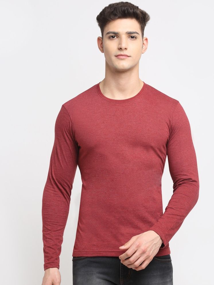     			plusperfaction Cotton Regular Fit Solid Full Sleeves Men's Round T-Shirt - Maroon ( Pack of 1 )