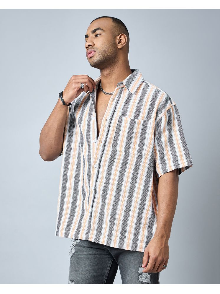     			Chimpaaanzee Cotton Blend Oversized Fit Striped Half Sleeves Men's Casual Shirt - Yellow ( Pack of 1 )