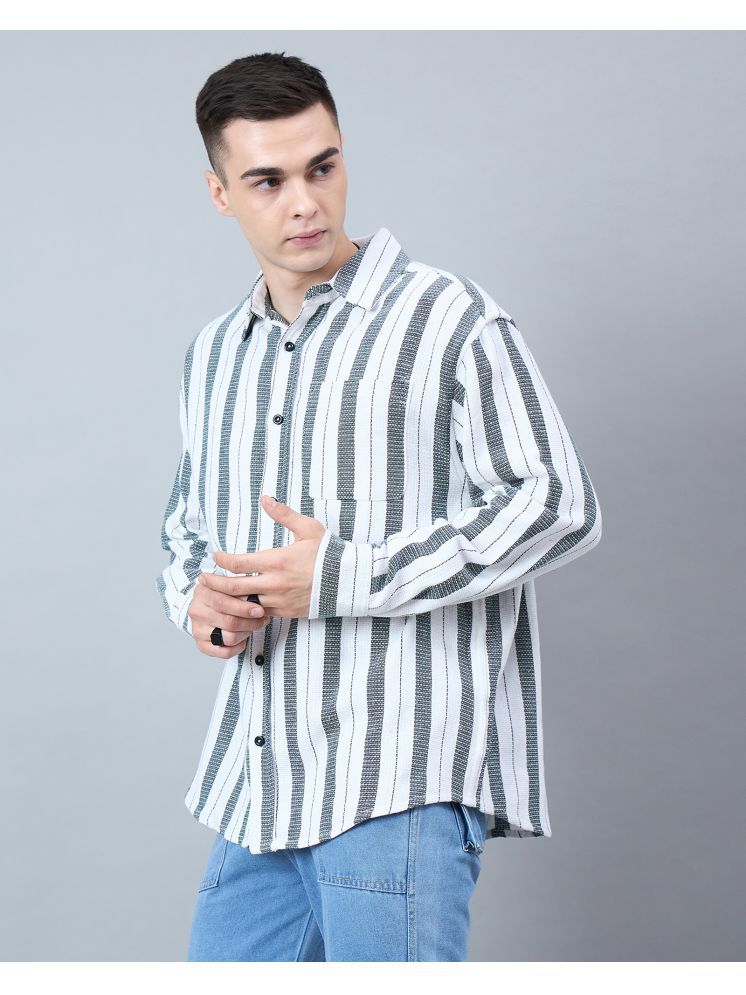     			Chimpaaanzee Cotton Blend Oversized Fit Striped Full Sleeves Men's Casual Shirt - White ( Pack of 1 )