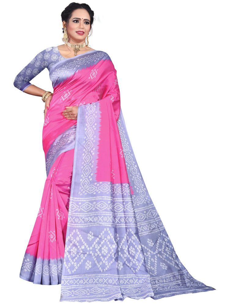     			INDIAN SILKS Art Silk Printed Saree With Blouse Piece - Pink ( Pack of 1 )