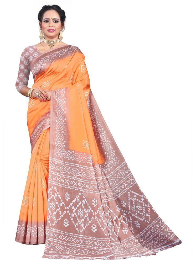     			INDIAN SILKS Art Silk Printed Saree With Blouse Piece - Orange ( Pack of 1 )