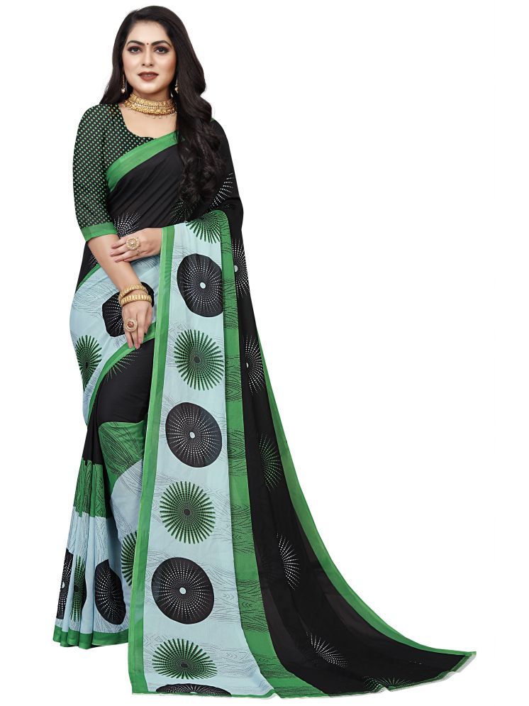     			INDIAN SILKS Georgette Printed Saree With Blouse Piece - Green ( Pack of 1 )